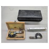 Two vintage micrometers and aluminum folding