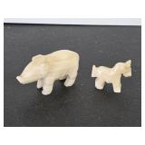 2 vintage small, hand-carved animal figurines,
