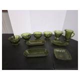 Assorted vintage green glassware