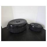 Two vintage granite ware roasting pans