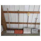 4 assorted snow shovels
