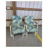 Two vintage metal frame glider patio chairs with