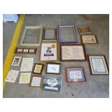 Box lot assorted wall hangings and frames