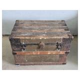 Vintage antique steamer chest with tray