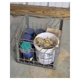 Vintage galvanized milk crate with assorted