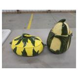 2 vintage ceramic corn cookie jar and covered