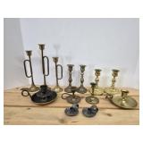 Box lot assorted vintage candle holders and