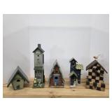 Five assorted decorative bird house decor