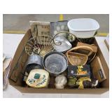 Box lot miscellaneous household decor, etc
