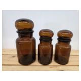 5 vintage dark brown glass apothecary jars