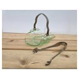 Antique Victorian Green Uranium Glass Basket w/