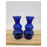 pair of vintage cobalt blue glass bud vases