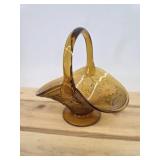 Vintage amber glass sandwich pattern basket made