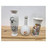 three vintage porcelain vases, including a