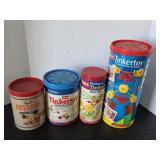 Assorted vintage Tinkertoy and building blocks