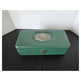 Vintage Victor metal tackle box with assorted