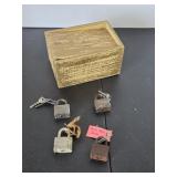 Four vintage padlocks and keys