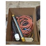 BOX LOT ASSORTED EXTENSION CORDS, TROUBLE LIGHTS,