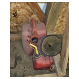 2 ASSORTED PLASTIC GAS CANS AND FUNNELS