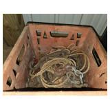VINTAGE MILK CRATE WITH ASSORTED ROPE PULLEY