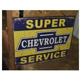 VINTAGE CHEVROLET SUPER SERVICE TIN SIGN