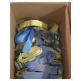 BOX LOT ASSORTED RATCHET STRAPS & E-TRACK STRAPS
