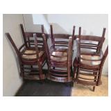 6 VINTAGE WOODEN VINYL UPHOLSTERED CHAIRS