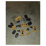 18 gallon storage tote with assorted DeWalt 18