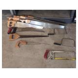 Assorted hand saws, coping saws, hacksaw,