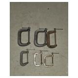 6 various sized C-clamps
