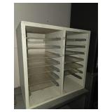 Vintage fiberboard storage shelving unit w/