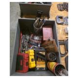 Metal drawer with large assortment drill bits,