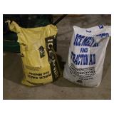2 open bags ice melt and rock salt, both bags