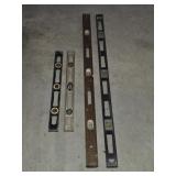 4 vintage wood/aluminum/plastic levels