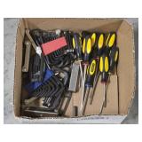 Box lot assorted screwdrivers and allen wrenches