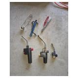 Box lot assorted hand torches, strikers and