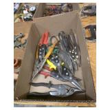 Box lot assorted side cutters and tin shears