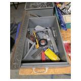Metal drawer with assorted carpenter squares,