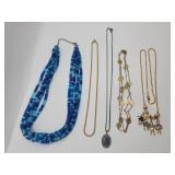 Blue beaded & gold necklaces