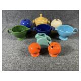Fiesta creamer dish/candle holder/ & tea pots&cups