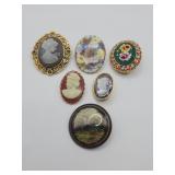 Vintage cameo & floral Pins