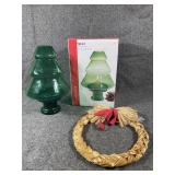 Christmas decor-green tree hurricane candle holder