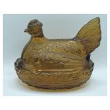 Vintage LE Smith Amber Hen on Nest Smith Glass
