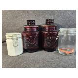 Vintage Wheaton Red Glass Cannister, White