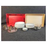 Wooden Platters, Oval Bowls, Glass Creamer, and
