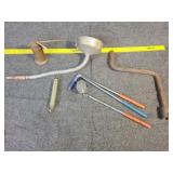 Oil can, funnel, spring, magnets on sticks
