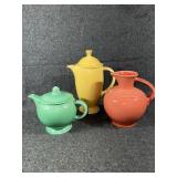 Fiesta tea pot, pitchers