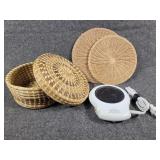 Rival beverage warmer & wicker holder & mats