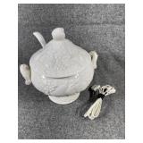 Large White Vintage Soup Tureen Grapevine pattern
