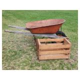 Wheel Barrow, Wood Crate